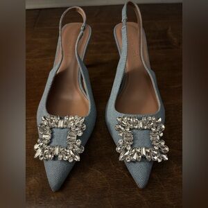 Elegant Blue Slingback Heels with Crystal Embellishments